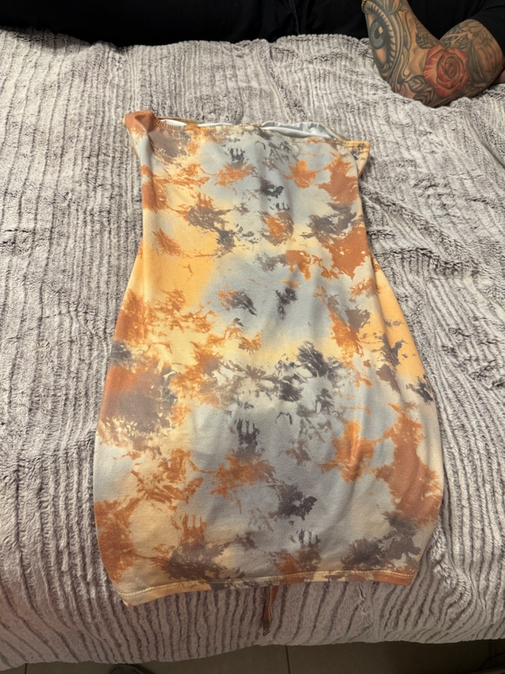 SHEIN Orange and Gray Tie-Dye Ruched Cutout Mini Dress - Picture 4 of 4